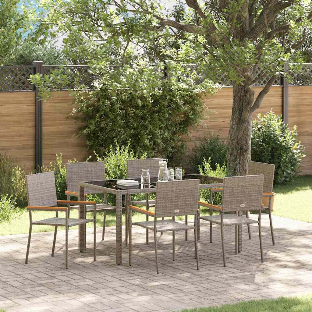 Tuin eettafelset 7 pcs Grijs poly rattan