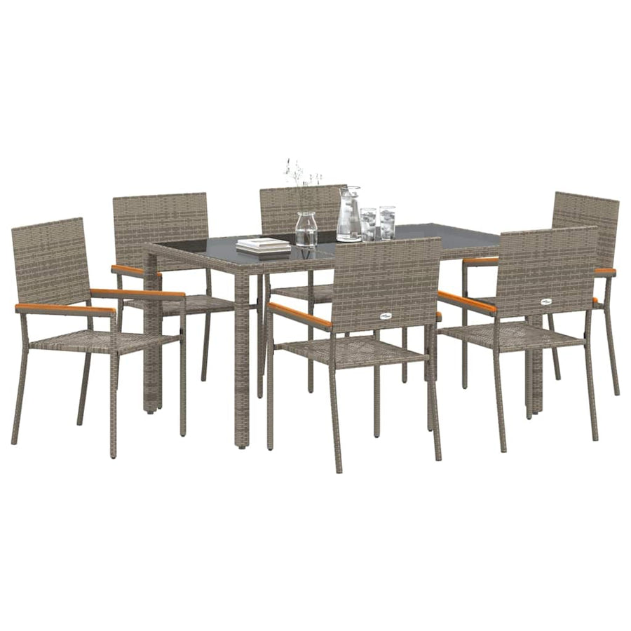 Tuin eettafelset 7 pcs Grijs poly rattan