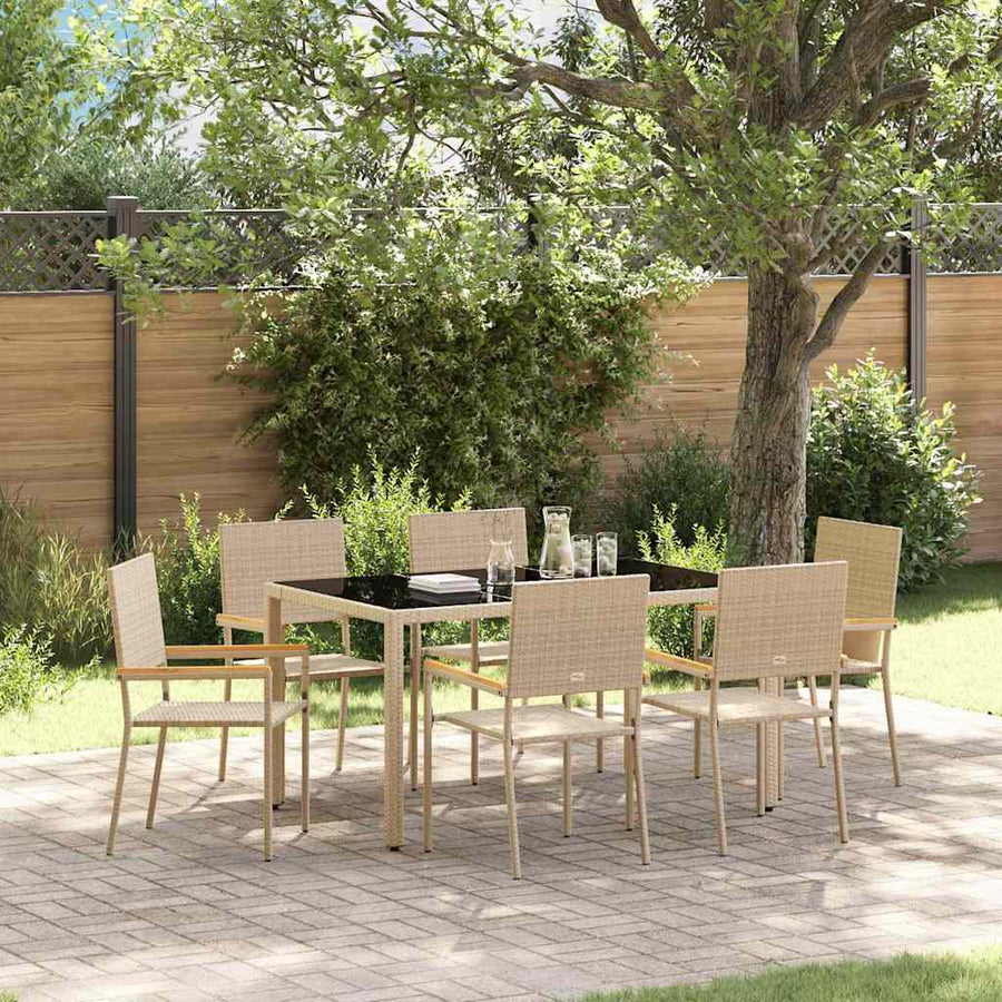 Tuin Eettafelset 7 Pcs Poly Rattan 6-Persoons 150 cm tafellengte Beige