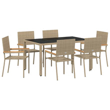 Tuin Eettafelset 7 Pcs Poly Rattan 6-Persoons 150 cm tafellengte Beige