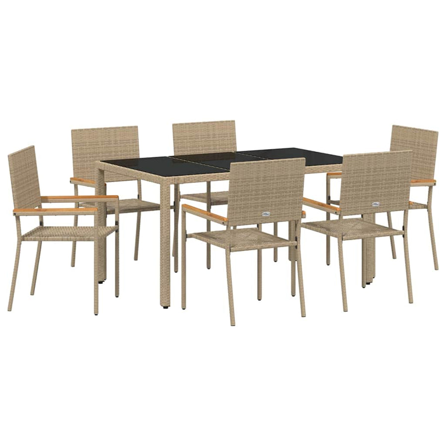 Tuin Eettafelset 7 Pcs Poly Rattan 6-Persoons 150 cm tafellengte Beige