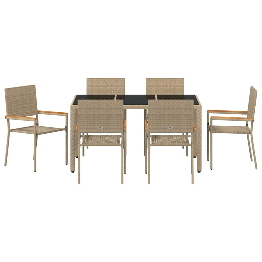 Tuin Eettafelset 7 Pcs Poly Rattan 6-Persoons 150 cm tafellengte Beige