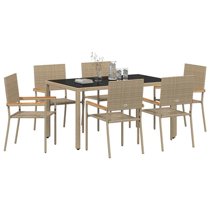 Tuin Eettafelset 7 Pcs Poly Rattan 6-Persoons 150 cm tafellengte Beige