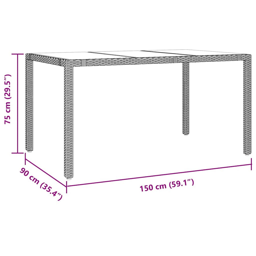 Tuin Eettafelset 7 Pcs Poly Rattan 6-Persoons 150 cm tafellengte Beige