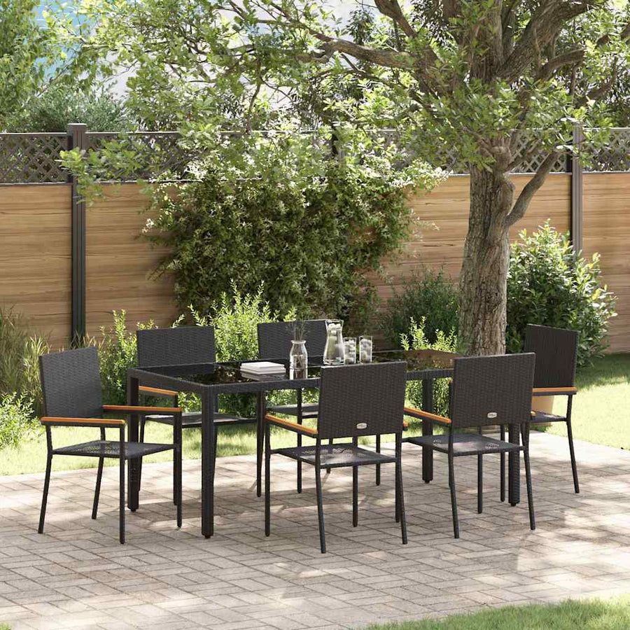 Tuin eettafelset 7 pcs Zwart poly rattan