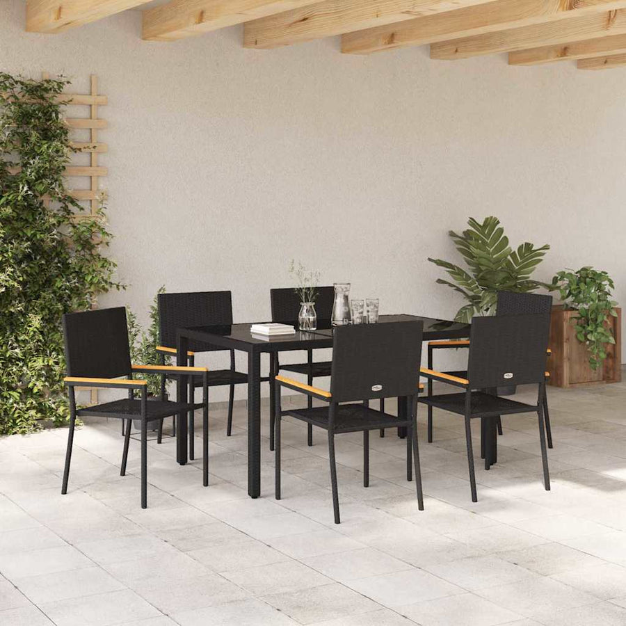 Tuin eettafelset 7 pcs Zwart poly rattan