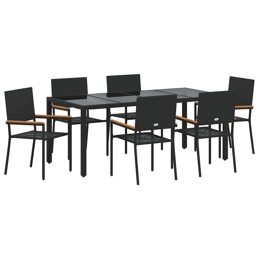 Tuin eettafelset 7 pcs Zwart poly rattan