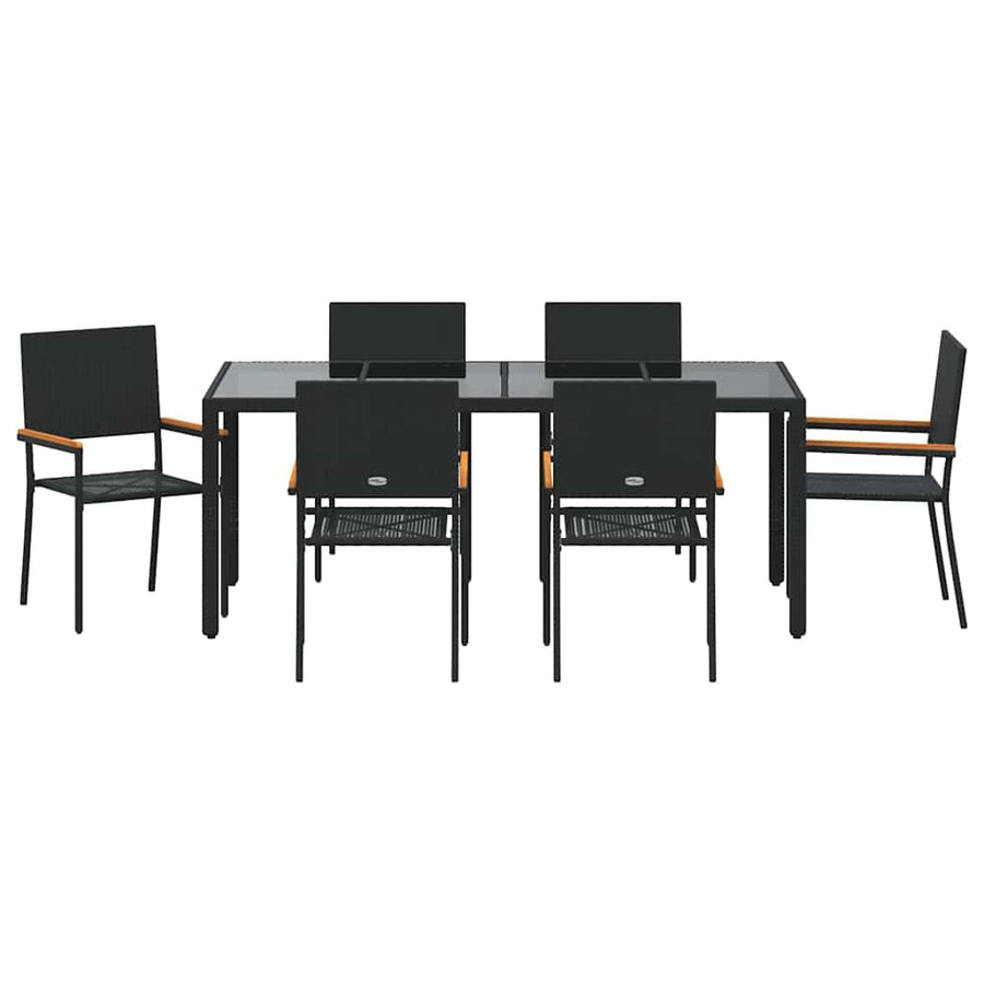 Tuin eettafelset 7 pcs Zwart poly rattan