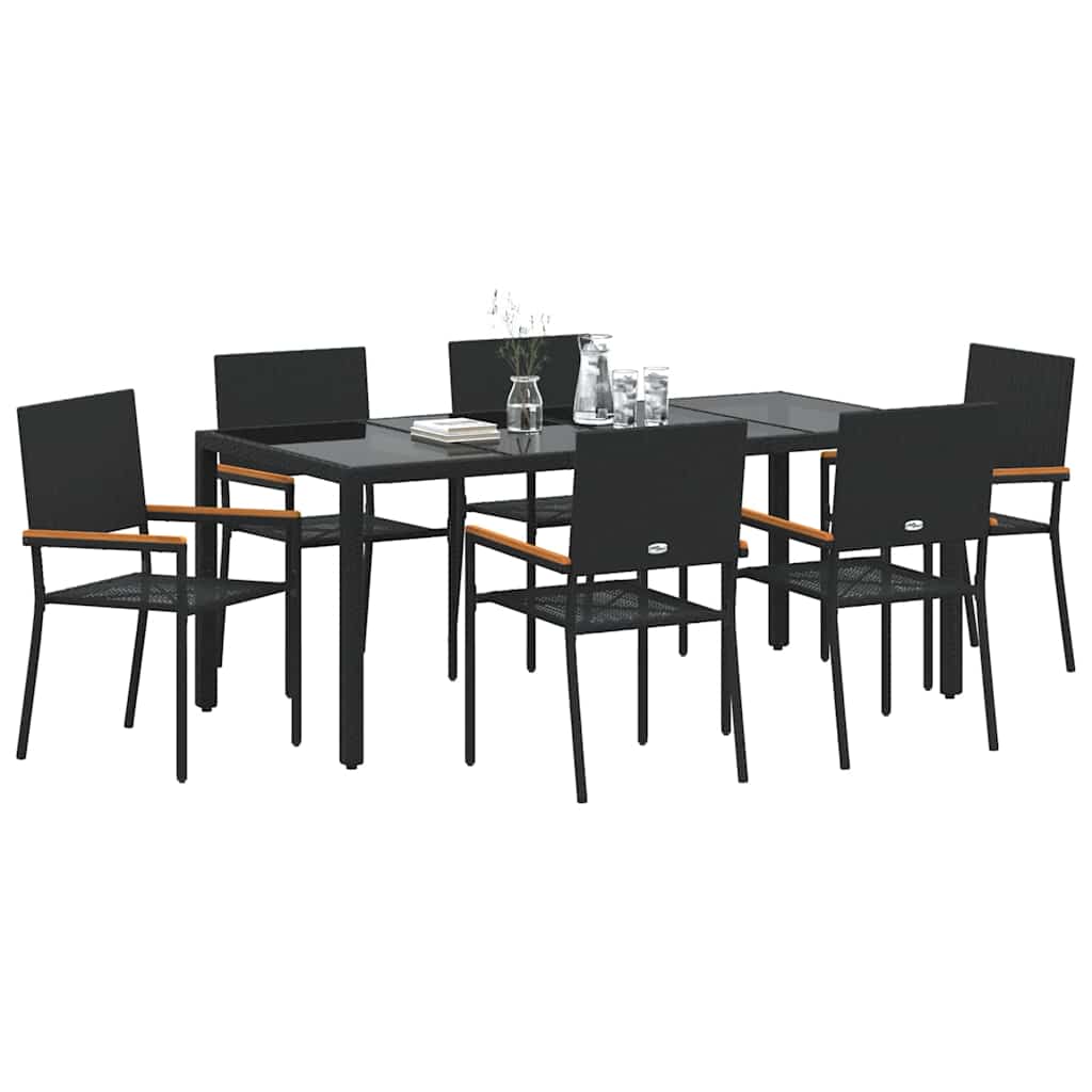 Tuin eettafelset 7 pcs Zwart poly rattan