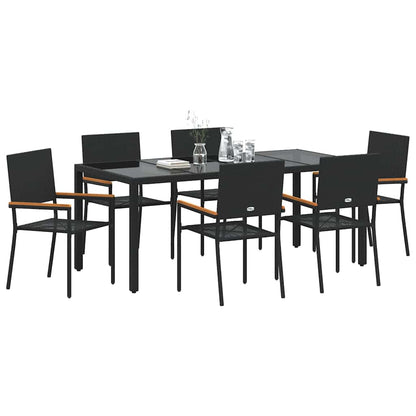 Tuin eettafelset 7 pcs Zwart poly rattan