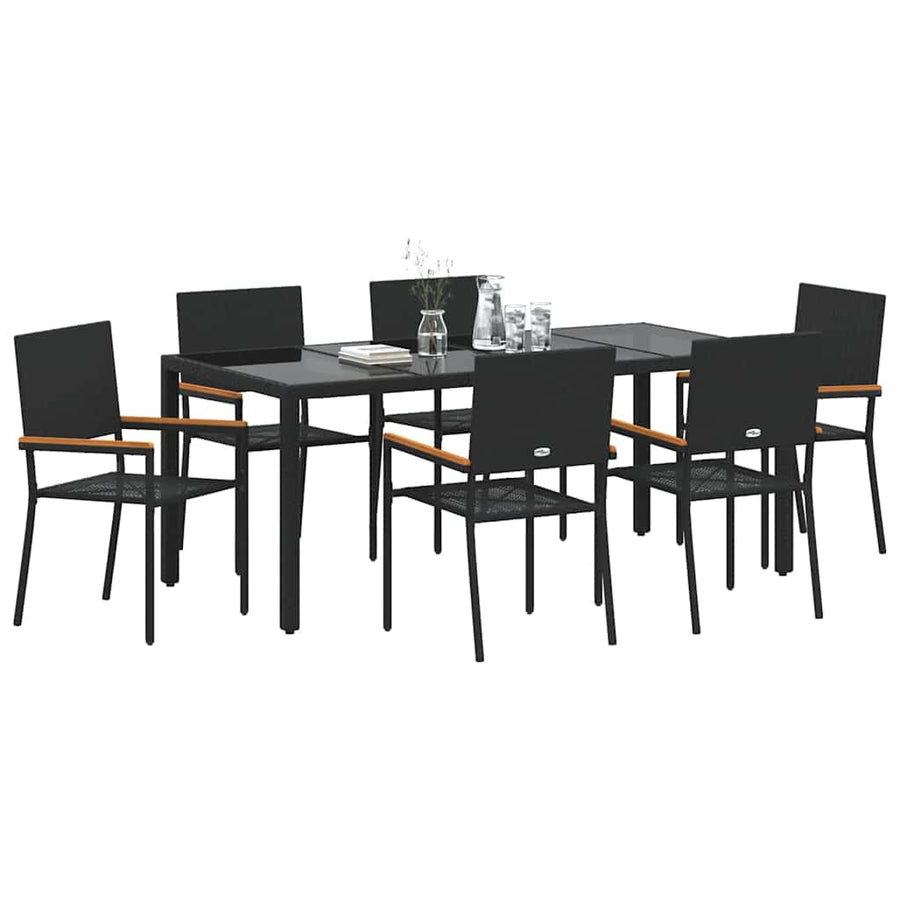 Tuin eettafelset 7 pcs Zwart poly rattan