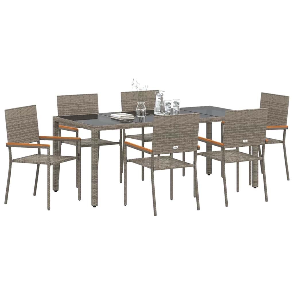 Tuin eettafelset 7 pcs Grijs poly rattan