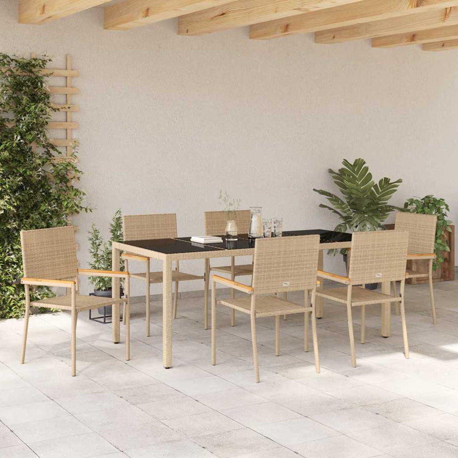 Tuin eettafelset 7 pcs Beige poly rattan