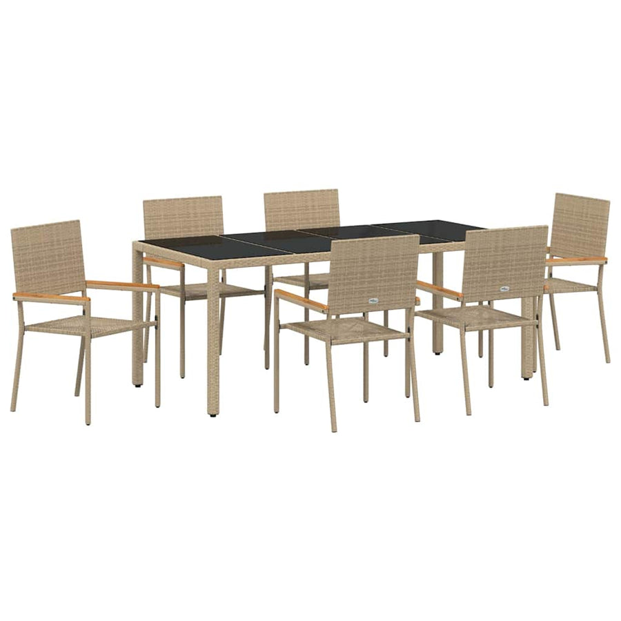 Tuin eettafelset 7 pcs Beige poly rattan