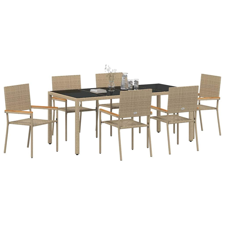 Tuin eettafelset 7 pcs Beige poly rattan