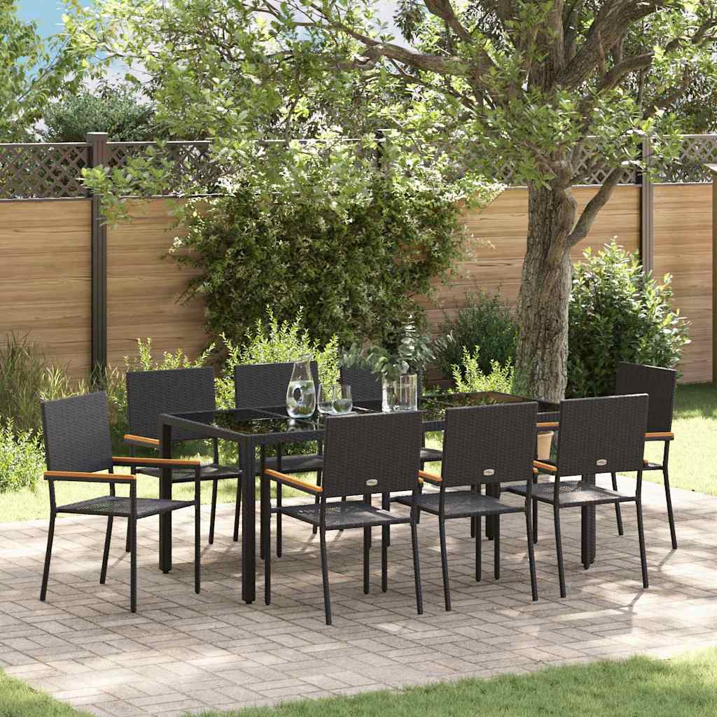 Tuin Eettafelset 9 Pcs Poly Rattan 8-Persoons 190 cm tafellengte Zwart