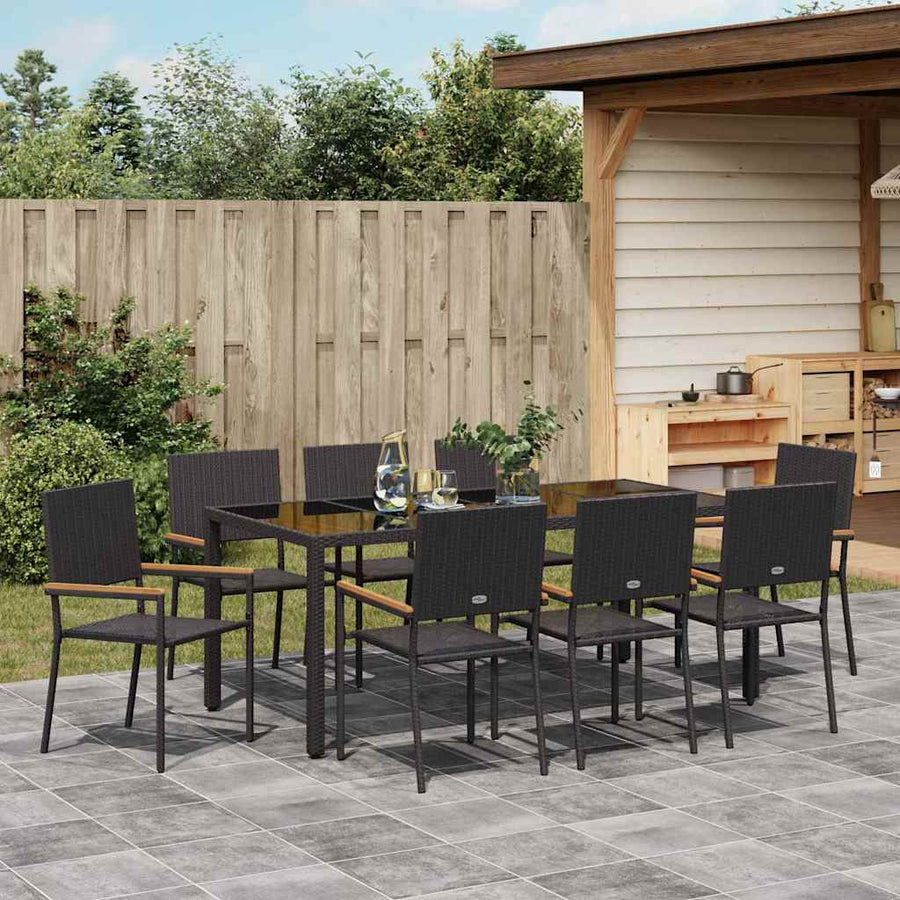 Tuin Eettafelset 9 Pcs Poly Rattan 8-Persoons 190 cm tafellengte Zwart
