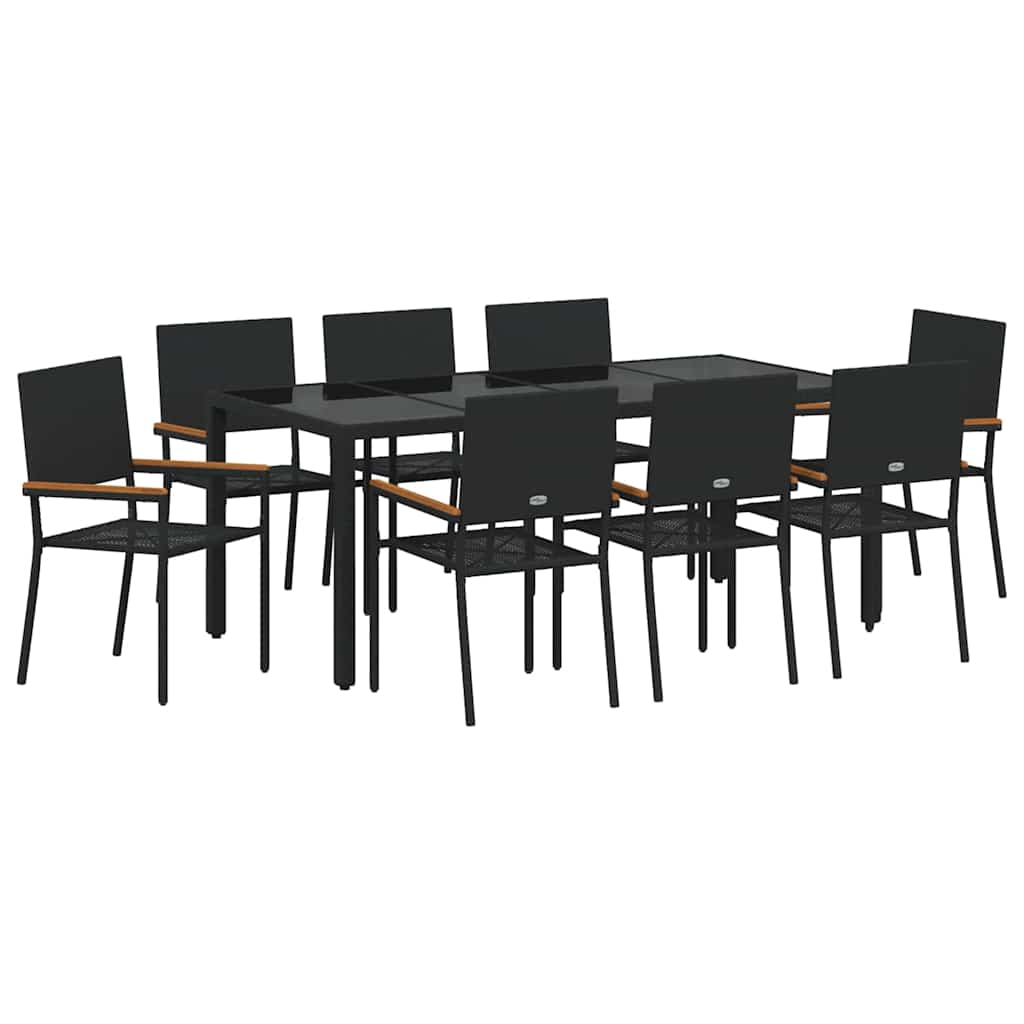Tuin Eettafelset 9 Pcs Poly Rattan 8-Persoons 190 cm tafellengte Zwart