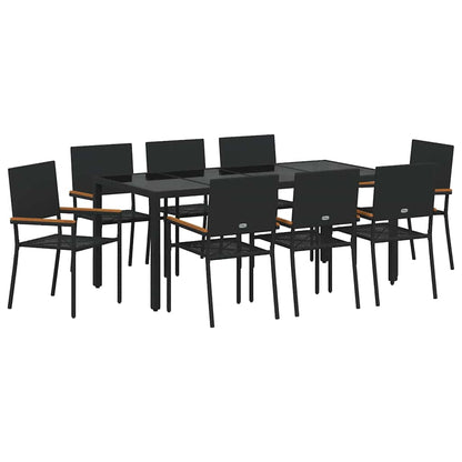 Tuin Eettafelset 9 Pcs Poly Rattan 8-Persoons 190 cm tafellengte Zwart
