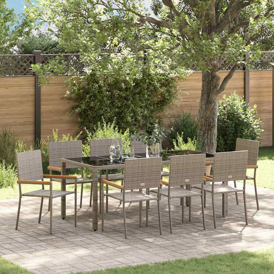 Tuin eettafelset 9 pcs Grijs poly rattan