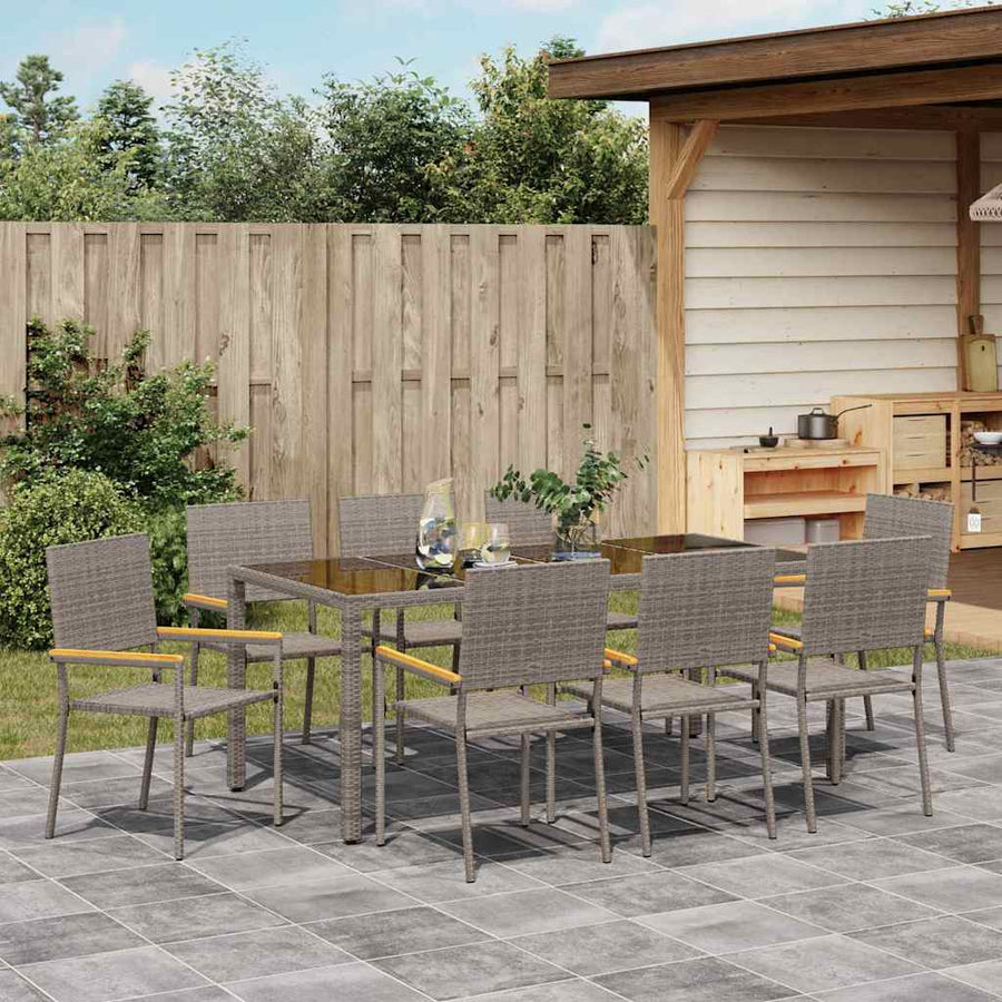 Tuin eettafelset 9 pcs Grijs poly rattan