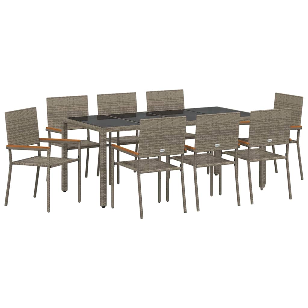 Tuin eettafelset 9 pcs Grijs poly rattan
