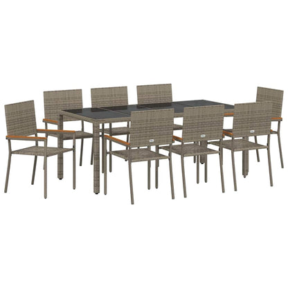 Tuin eettafelset 9 pcs Grijs poly rattan