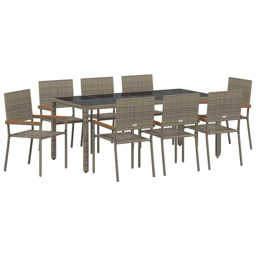 Tuin eettafelset 9 pcs Grijs poly rattan