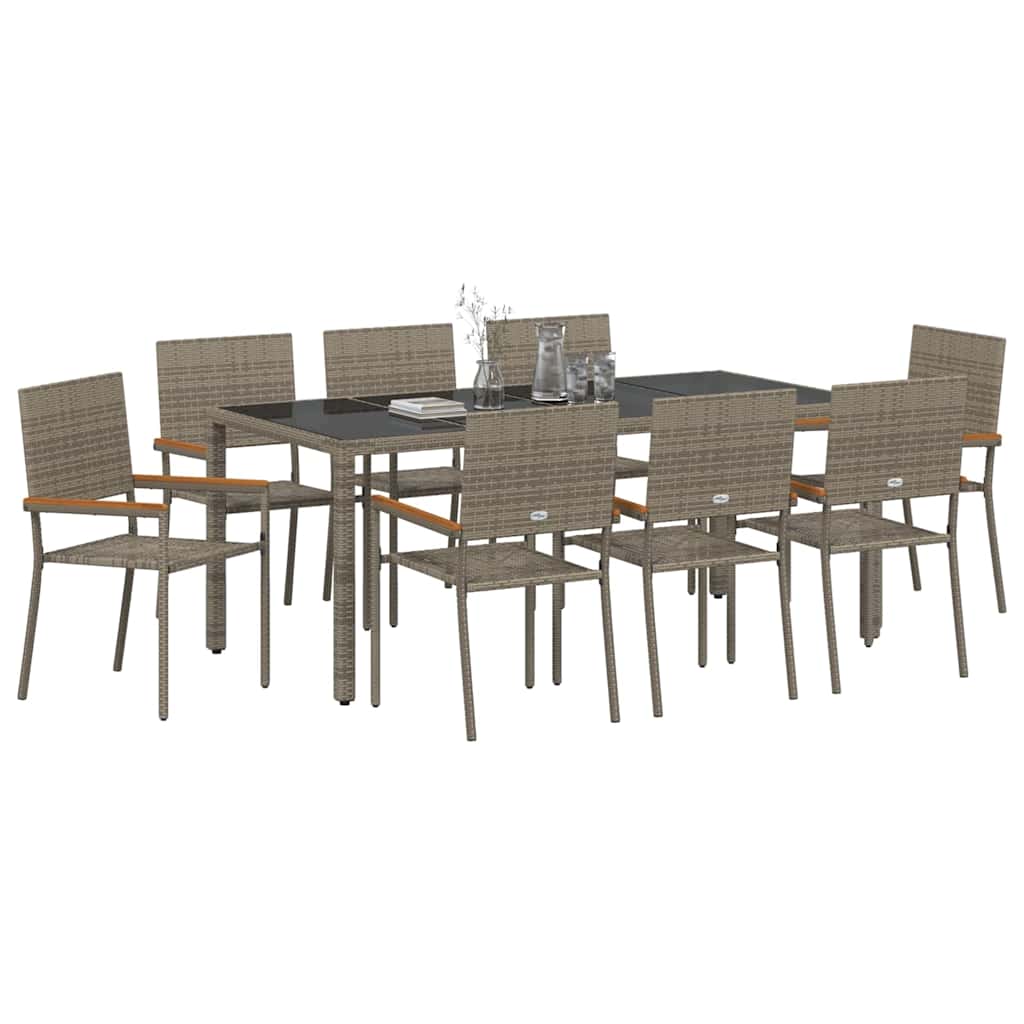 Tuin eettafelset 9 pcs Grijs poly rattan