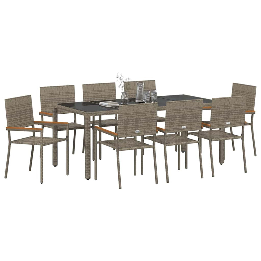 Tuin eettafelset 9 pcs Grijs poly rattan