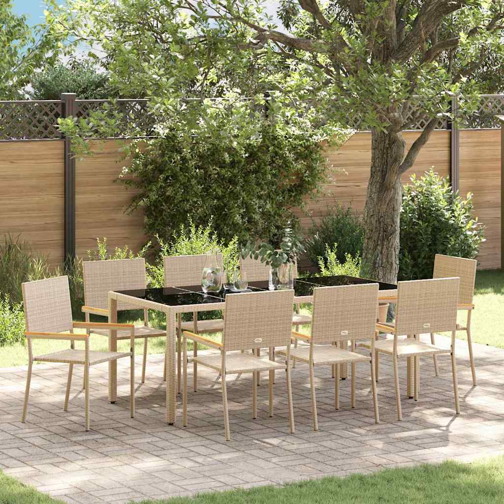 Tuin Eettafelset 9 Pcs Poly Rattan 8-Persoons 190 cm tafellengte Beige