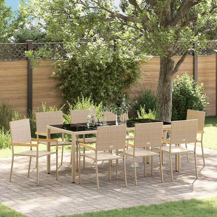 Tuin Eettafelset 9 Pcs Poly Rattan 8-Persoons 190 cm tafellengte Beige