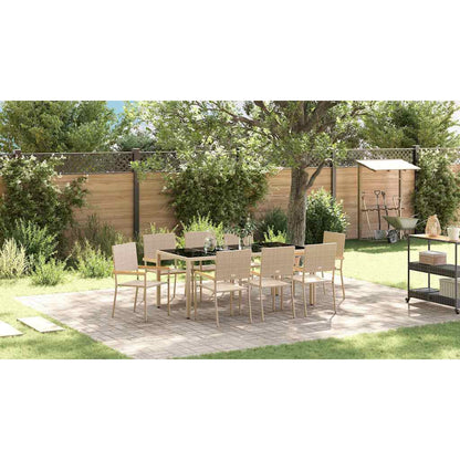 Tuin Eettafelset 9 Pcs Poly Rattan 8-Persoons 190 cm tafellengte Beige