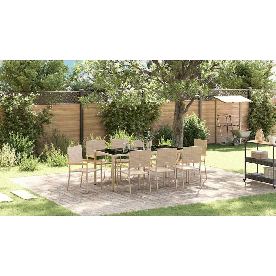 Tuin Eettafelset 9 Pcs Poly Rattan 8-Persoons 190 cm tafellengte Beige