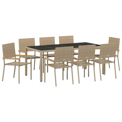 Tuin Eettafelset 9 Pcs Poly Rattan 8-Persoons 190 cm tafellengte Beige