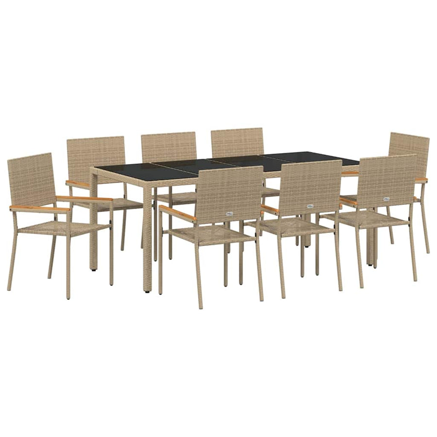 Tuin Eettafelset 9 Pcs Poly Rattan 8-Persoons 190 cm tafellengte Beige