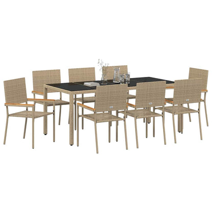 Tuin Eettafelset 9 Pcs Poly Rattan 8-Persoons 190 cm tafellengte Beige