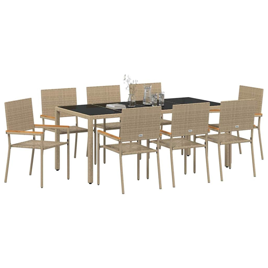 Tuin Eettafelset 9 Pcs Poly Rattan 8-Persoons 190 cm tafellengte Beige
