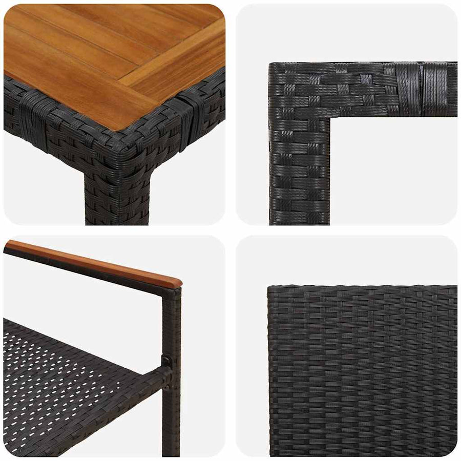 Tuin eettafelset 3 pcs Zwart poly rattan