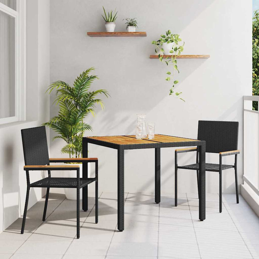 Tuin eettafelset 3 pcs Zwart poly rattan