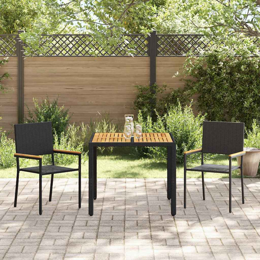 Tuin eettafelset 3 pcs Zwart poly rattan