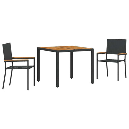 Tuin eettafelset 3 pcs Zwart poly rattan