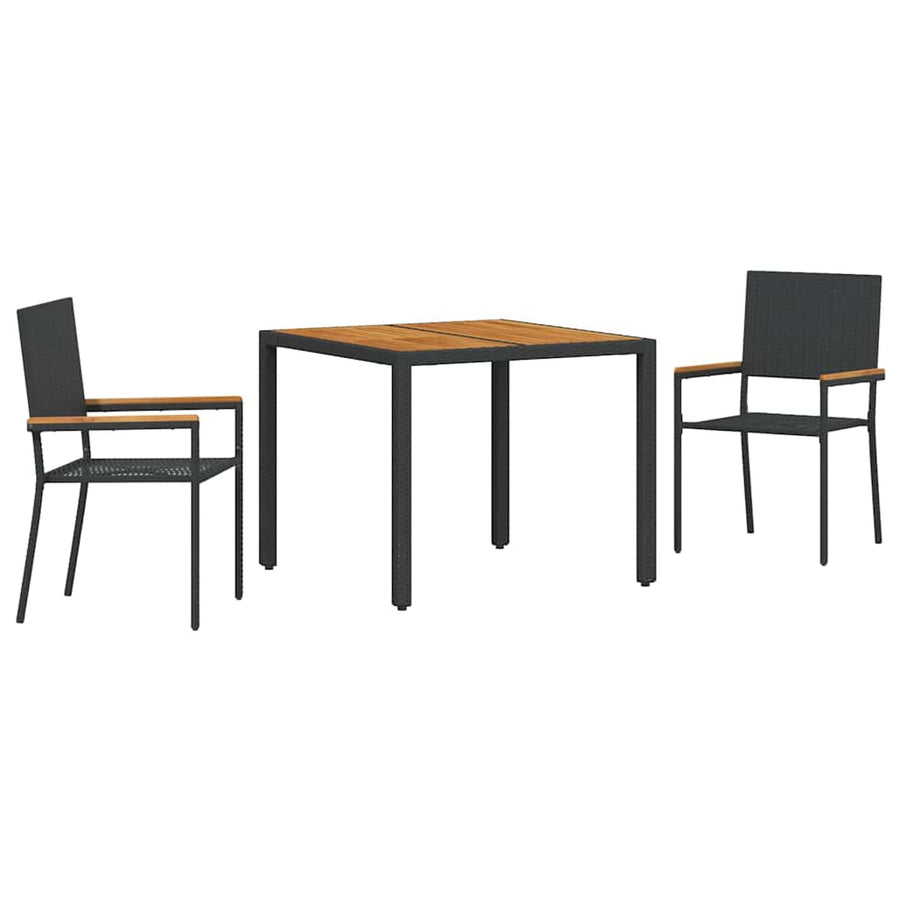 Tuin eettafelset 3 pcs Zwart poly rattan
