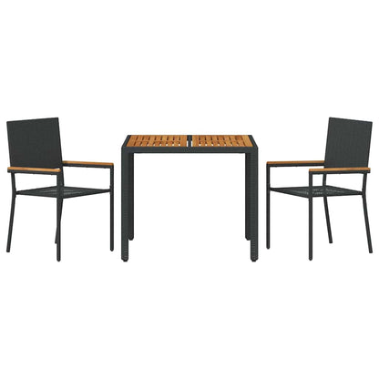 Tuin eettafelset 3 pcs Zwart poly rattan