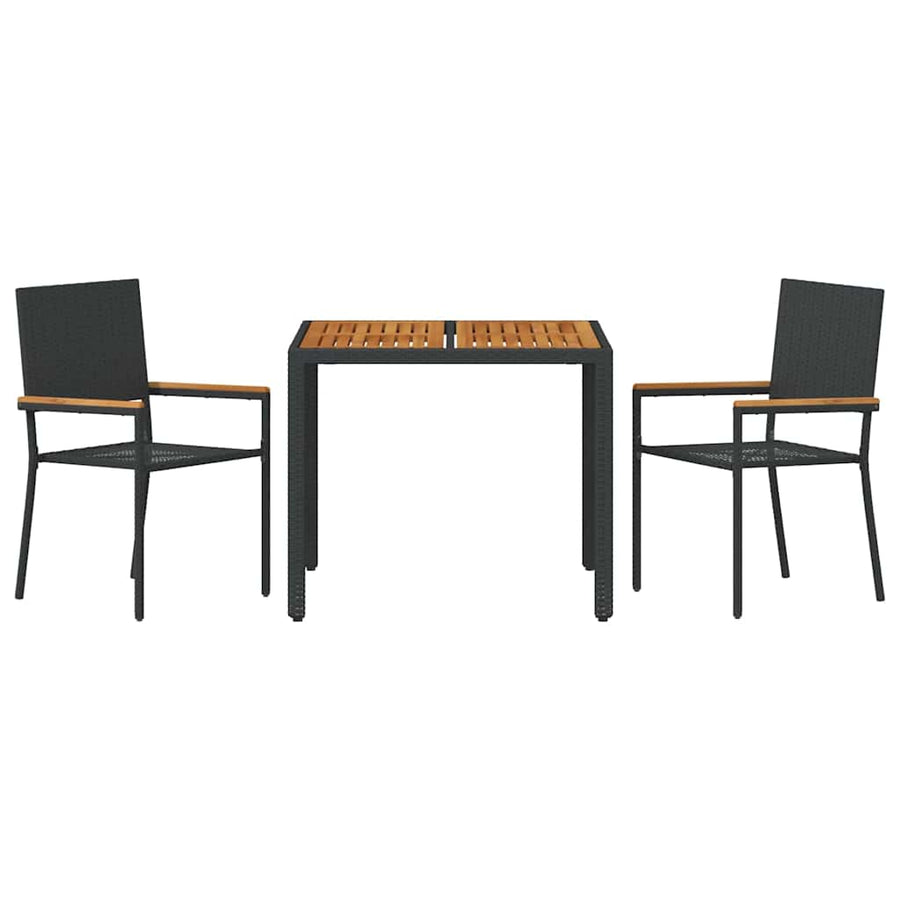 Tuin eettafelset 3 pcs Zwart poly rattan
