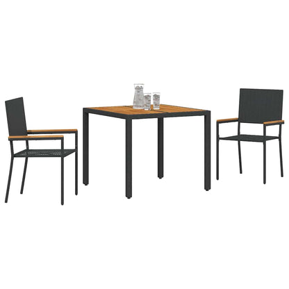 Tuin eettafelset 3 pcs Zwart poly rattan
