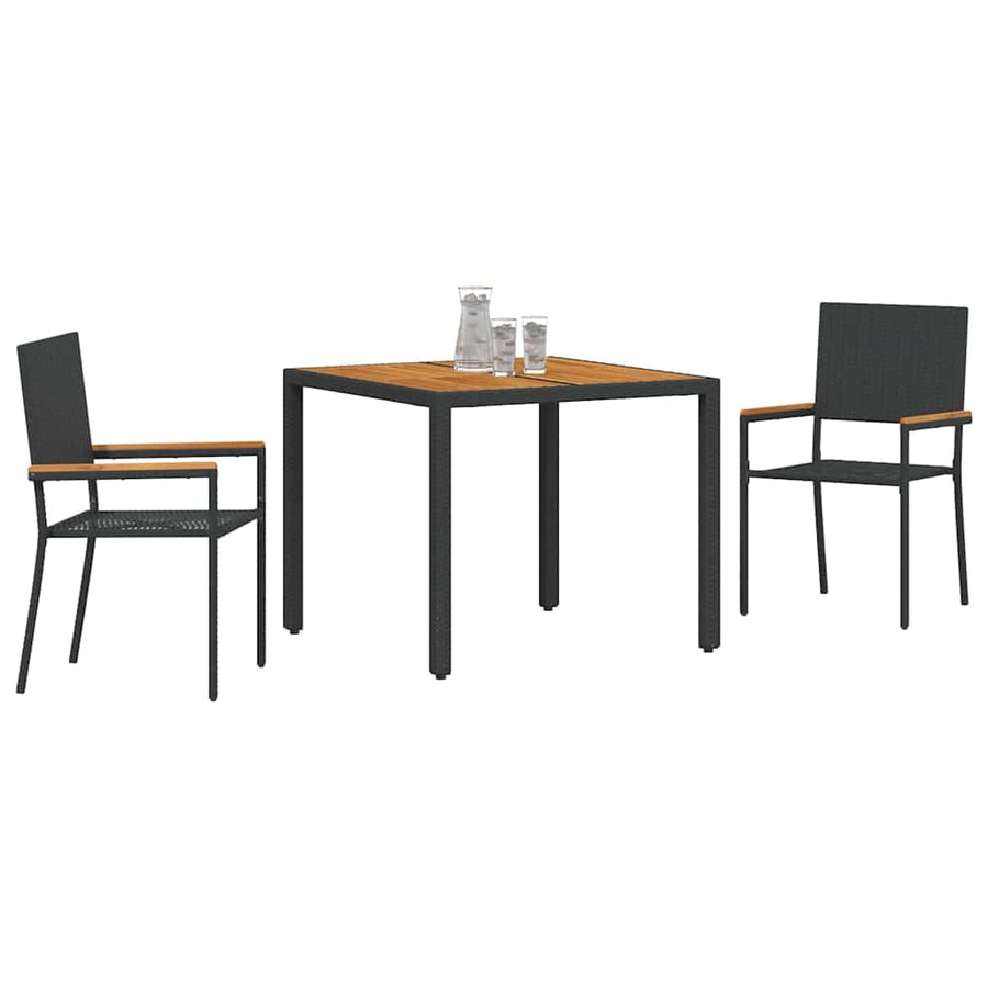 Tuin eettafelset 3 pcs Zwart poly rattan