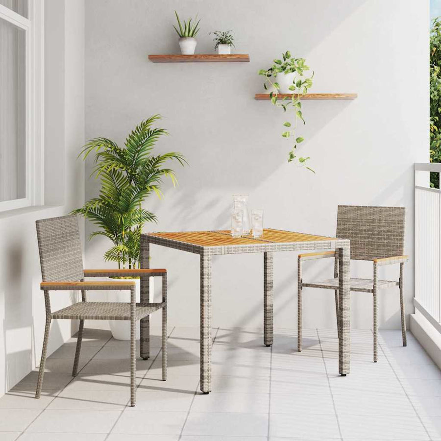 Tuin eettafelset 3 pcs Grijs poly rattan