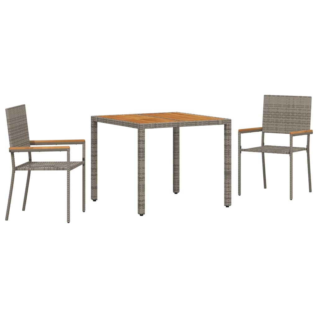 Tuin eettafelset 3 pcs Grijs poly rattan