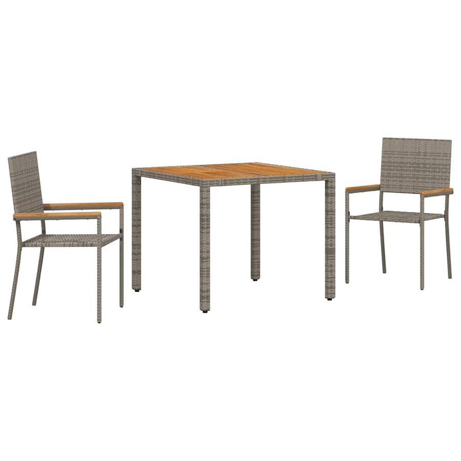 Tuin eettafelset 3 pcs Grijs poly rattan